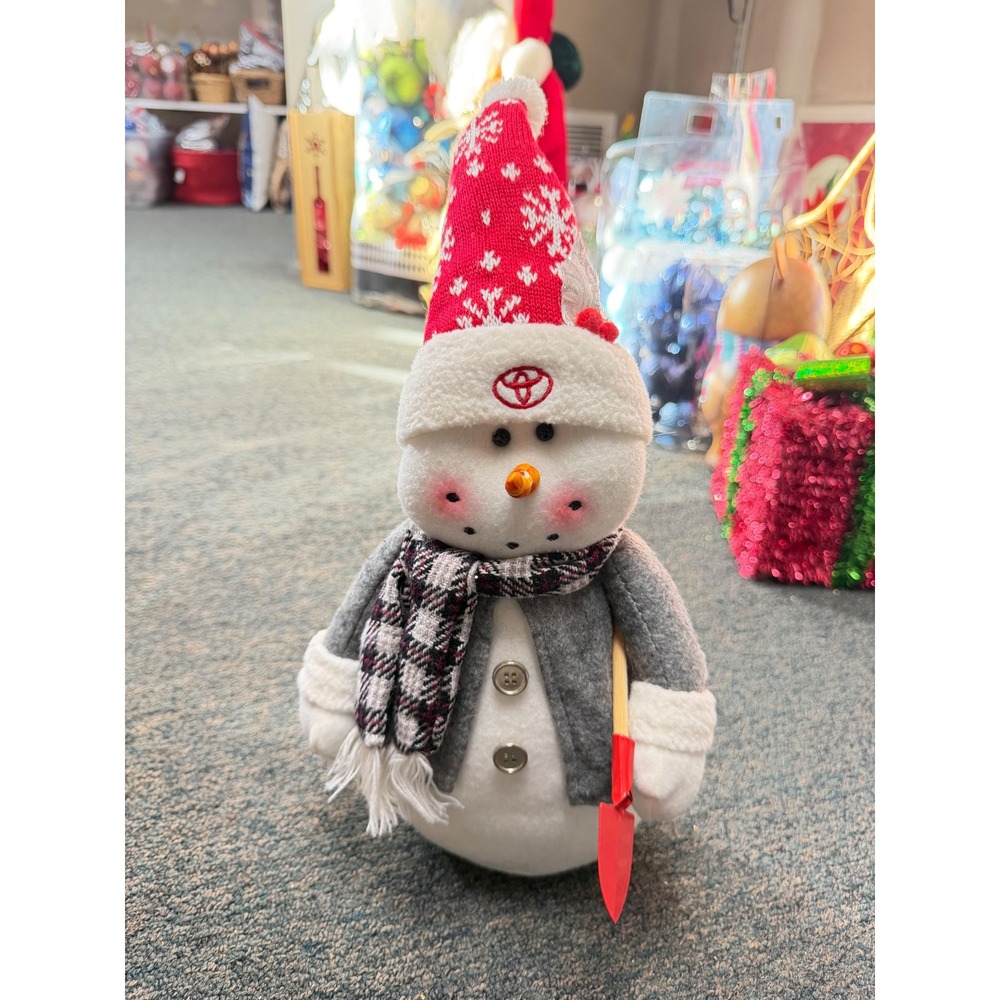 Toyota Snowman Plush Holiday Decor Red Snowflake Hat Plaid Scarf Shovel 10 Inch